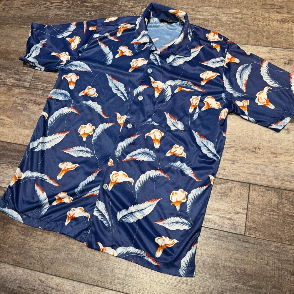 Youngbloods Navy Floral Button-Up Shirt Size M